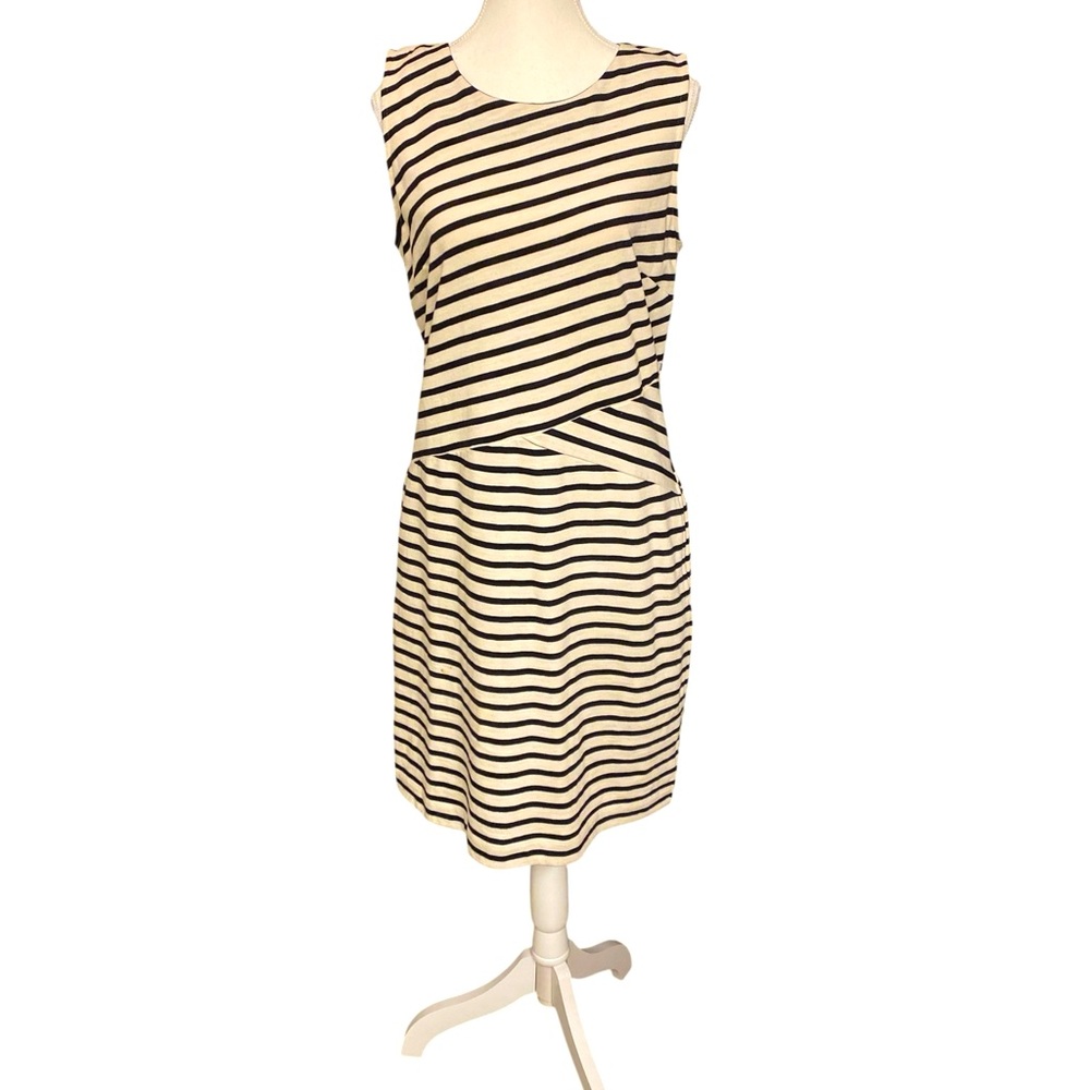 Talbots Dress Sleeveless Cotton Knit Nautical Black White Striped Shift -Sz M